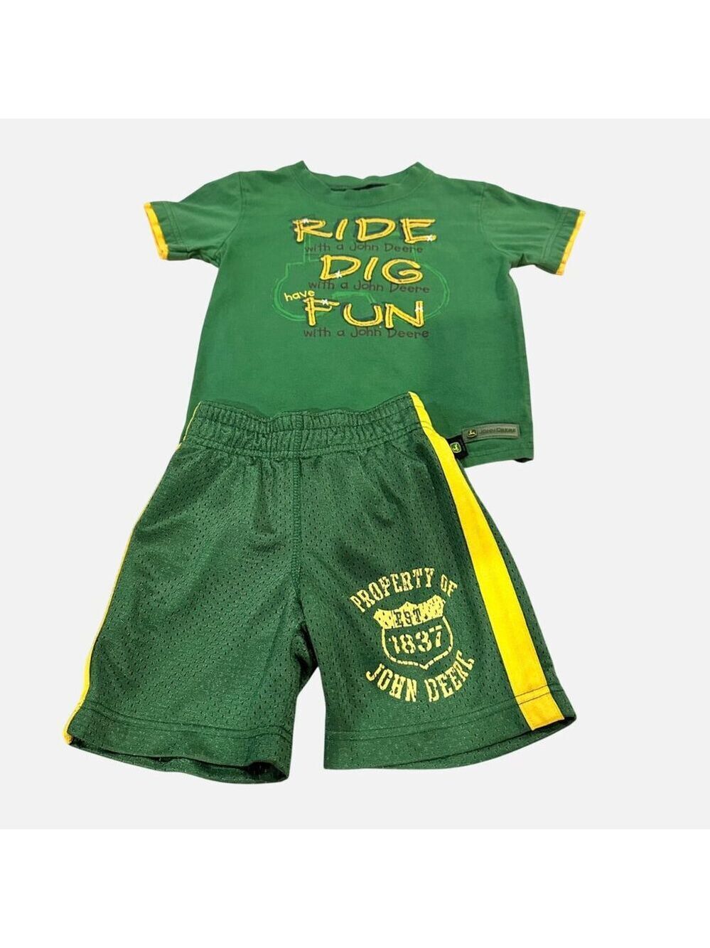 John Deere Toddler 3T Boys 2 Piece Green T-Shirt Mesh Shorts Set Ride Dig Fun